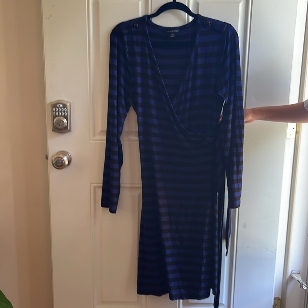 Banana Republic navy stripe wrap dress, size large.